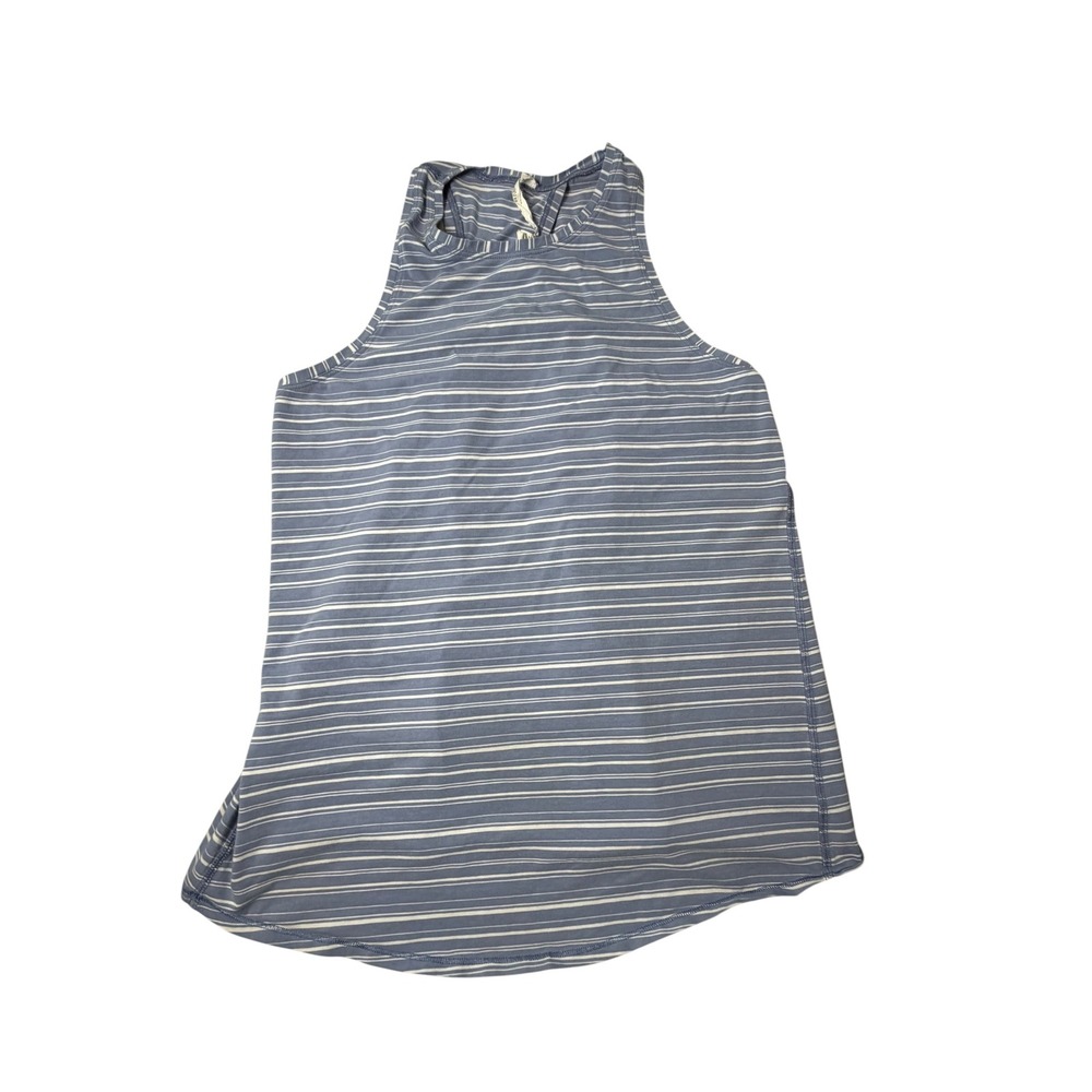 Lululemon Wild Tank Top Blue White Striped Open Back Pima Cotton Yoga Size 8